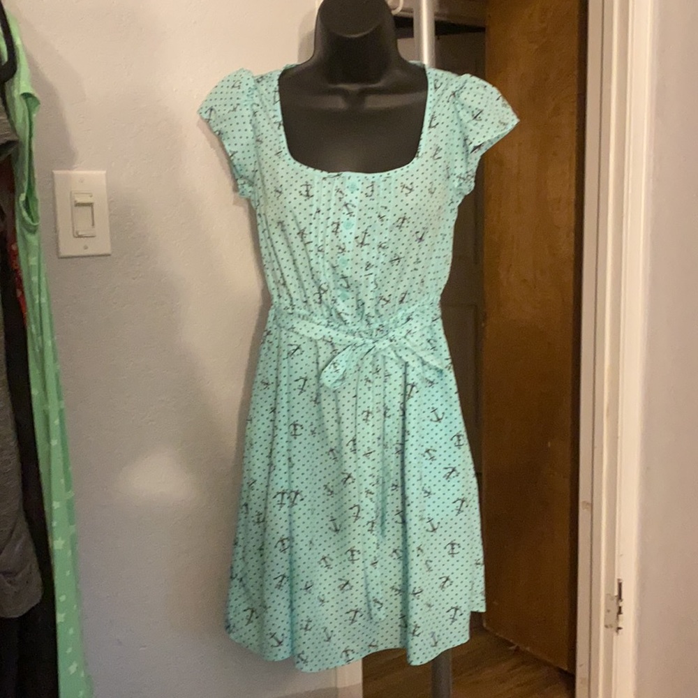 Aqua Dress with Black anchors